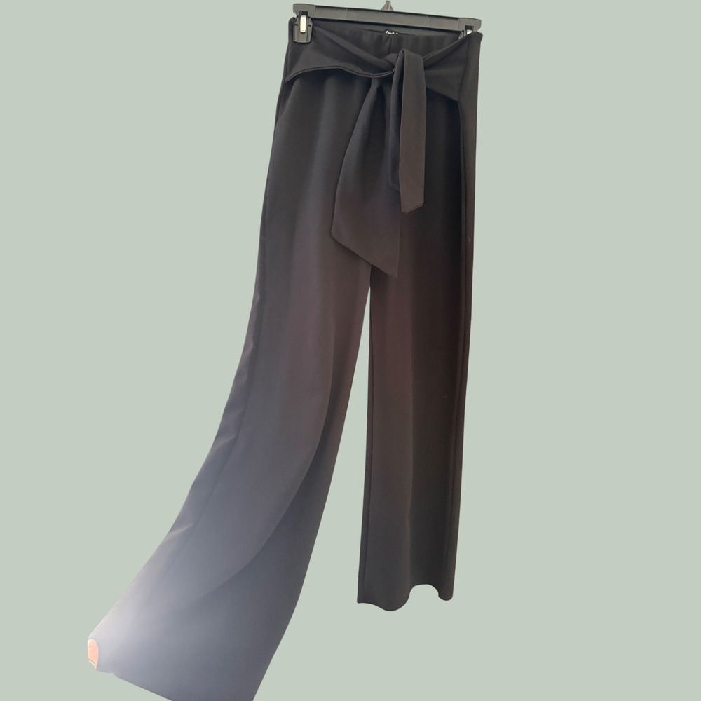 Papaya Womens Black‎ High Waisted Wide Leg Tie Waist Trousers Pants Office Siren